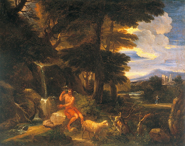 paesaggio con San Giovanni Battista (dipinto, opera isolata) - ambito romano (sec. XVII)