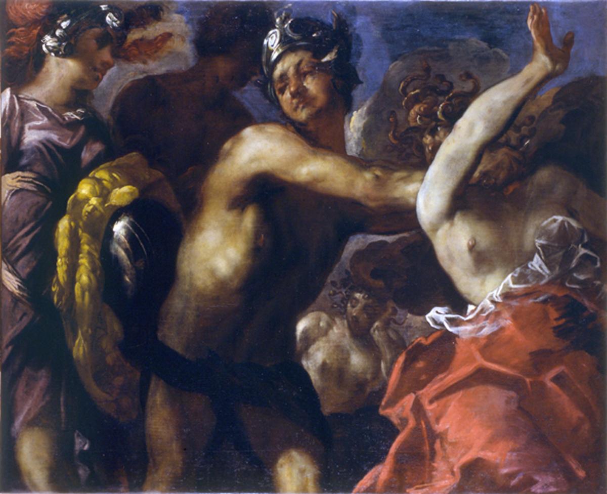 Perseo mozza la testa a Medusa (dipinto) di Maffei Francesco (sec. XVII)