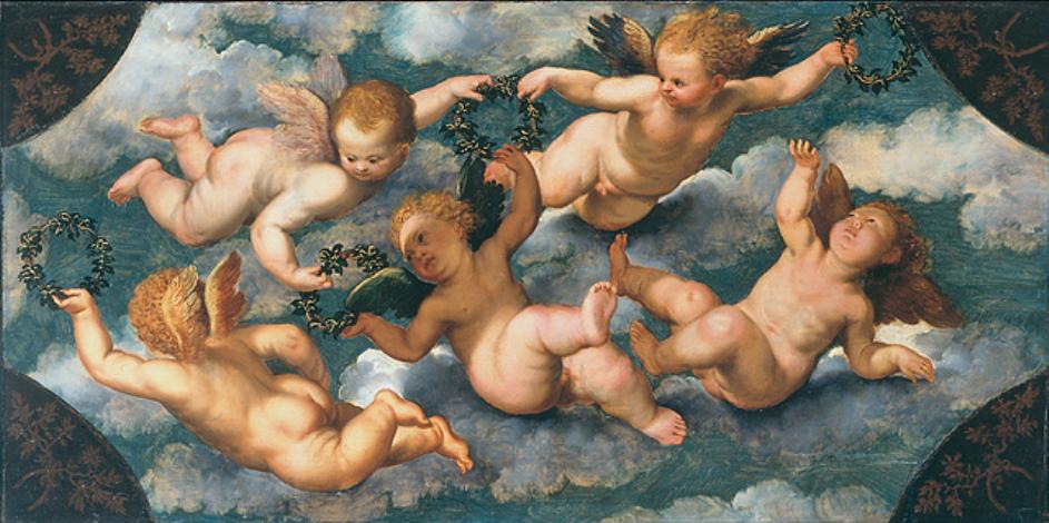 putti alati (dipinto, opera isolata) di Bordone Paris (metà sec. XVI)