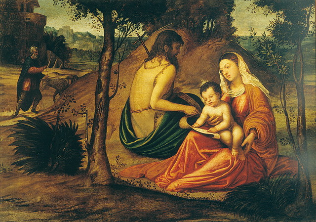 riposo nella fuga in Egitto (dipinto, opera isolata) di Vecellio Francesco (attribuito) (secc. XV/ XVI)