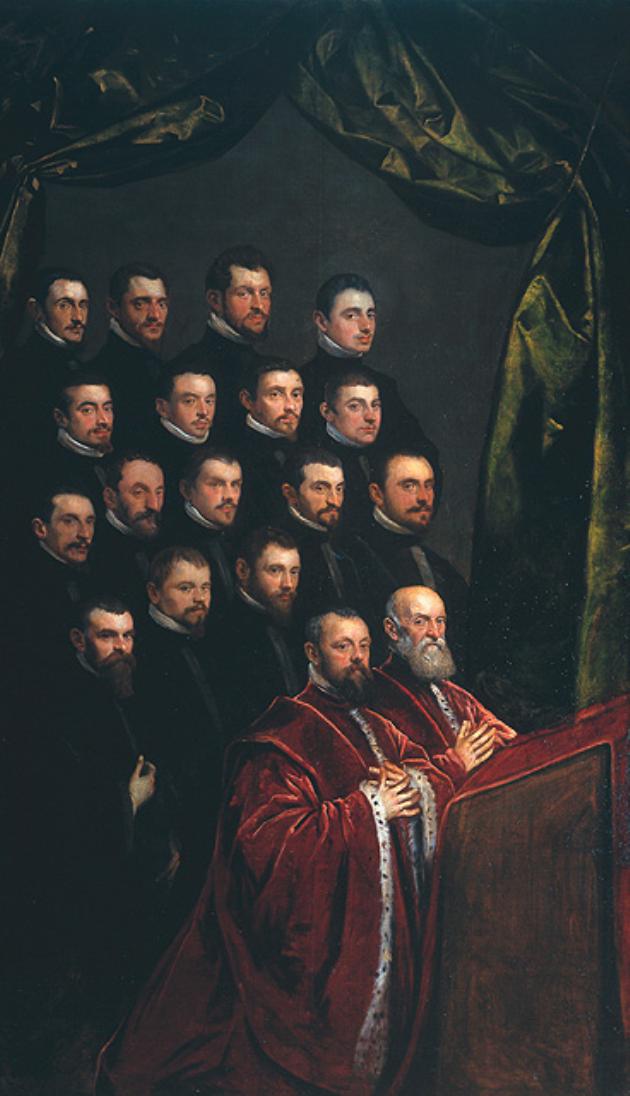 Ritratti dei confratelli della scuola dei mercanti, confratelli committenti (dipinto, opera isolata) di Robusti Domenico detto Domenico Tintoretto (fine sec. XVI)