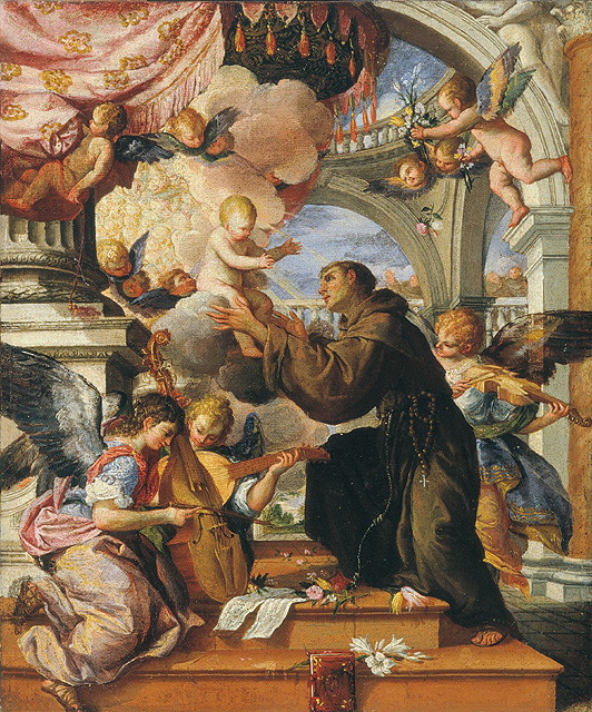 Sant'Antonio da Padova con il bambino (dipinto, opera isolata) - ambito veneto (sec. XVII)