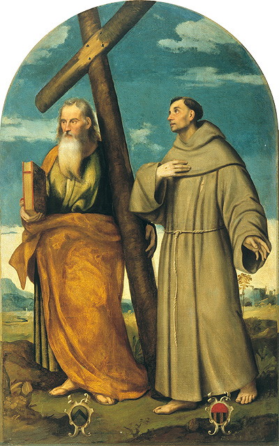 San Francesco d'Assisi e Sant'Andrea, Santi (dipinto, opera isolata) di De' Pitati Bonifacio detto Bonifacio Veronese (e aiuti) (prima metà sec. XVI)