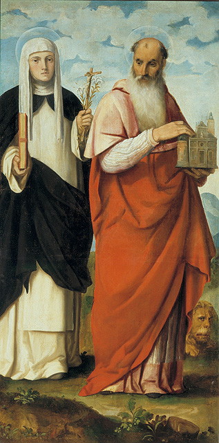 Santa Beatrice e San Girolamo, Santi (dipinto, opera isolata) di De' Pitati Bonifacio detto Bonifacio Veronese (attribuito) (prima metà sec. XVI)