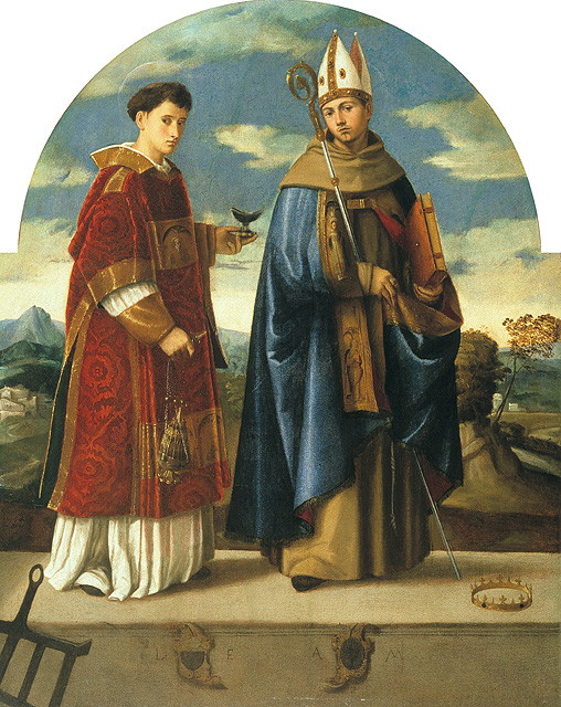 San Lorenzo Martire e Sant'Alvise, Santi (dipinto, opera isolata) di De' Pitati Bonifacio detto Bonifacio Veronese (e aiuti) (prima metà sec. XVI)