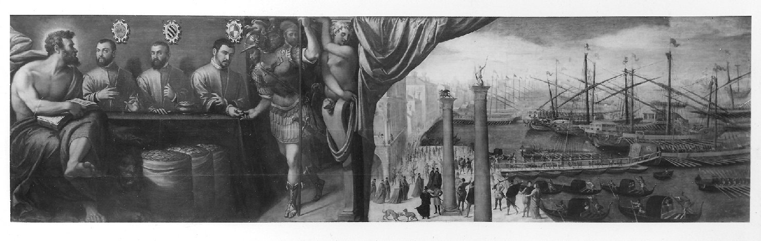 San Marco e i magistrati che arruolano le milizie marittime (dipinto, opera isolata) di Angolo Battista detto Battista del Moro (attribuito) (seconda metà sec. XVI)