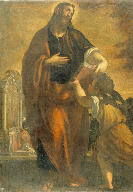 San Matteo e l'angelo (dipinto, opera isolata) di Negretti Jacopo detto Palma il Giovane (attribuito) (secc. XVI/ XVII)