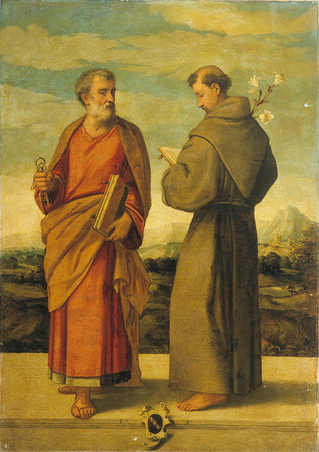 San Pietro e Sant'Antonio da Padova, Santi (dipinto, opera isolata) di De' Pitati Bonifacio detto Bonifacio Veronese (e aiuti) (prima metà sec. XVI)