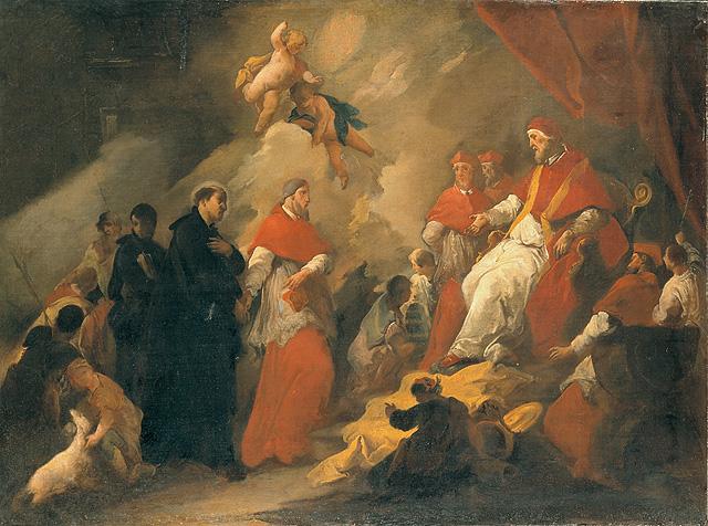 Sant'Ignazio di Loyola presentato al Papa (dipinto, opera isolata) di Mariotti Giovanni Battista (sec. XVIII)