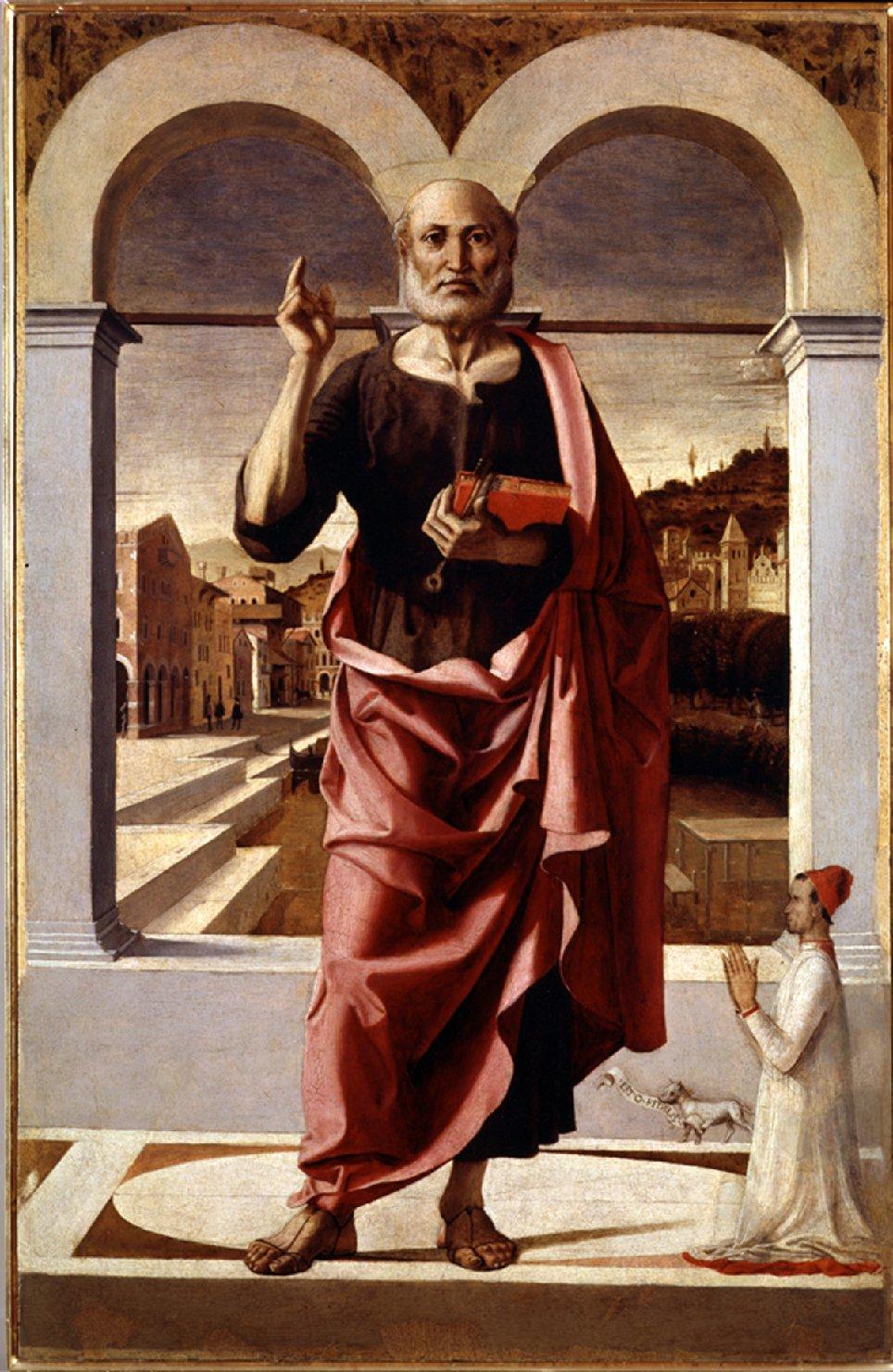 San Pietro benedicente e donatore, San Pietro Apostolo (dipinto) di Cincani Bartolomeo detto Bartolomeo Montagna (sec. XVI)