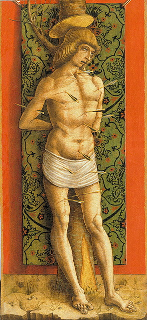 San Sebastiano (anta di polittico, opera isolata) di Crivelli Carlo (attribuito) (seconda metà sec. XV)