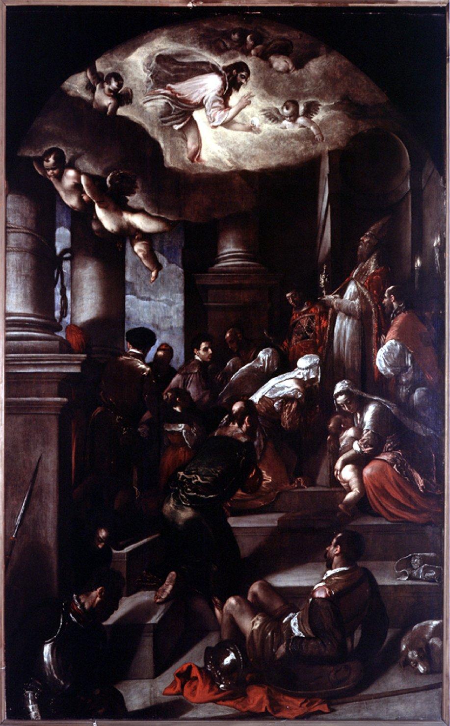 Sant'Eleuterio benedice i devoti, Sant'Eleuterio benedice alcuni devoti (dipinto) di Da Ponte Jacopo detto Jacopo Bassano (sec. XVI)