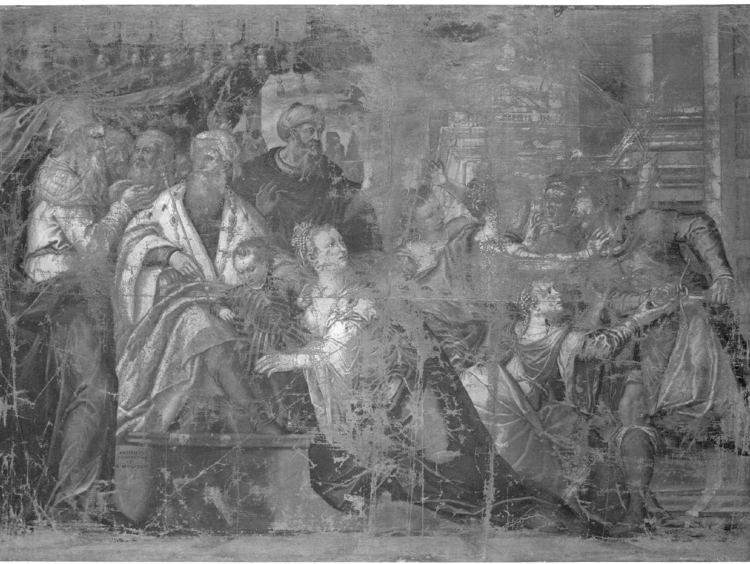 Mosè fanciullo calpesta la corona del faraone (dipinto, opera isolata) di Canera Anselmo (attribuito) (seconda metà sec. XVI)