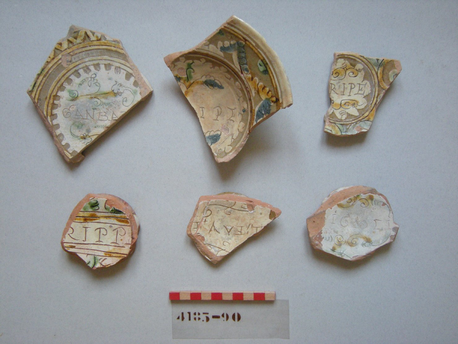 iscrizione (piatto, frammento) - ambito veneziano (secc. XVI/ XVII)