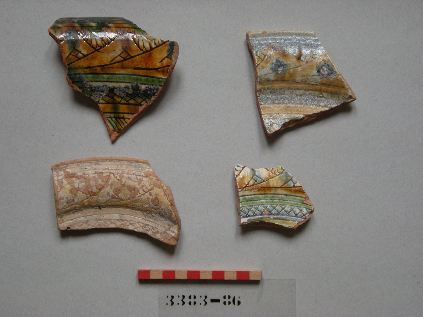 motivi decorativi geometrici e vegetali (piatto, frammento) - ambito veneziano (sec. XVI)