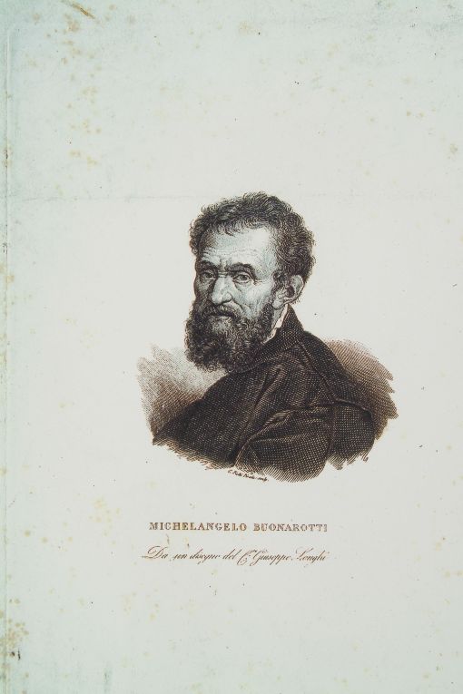 ritratto di Michelangelo Buonarroti (stampa) di Piotti Pirola Caterina, Longhi Giuseppe (sec. XIX)