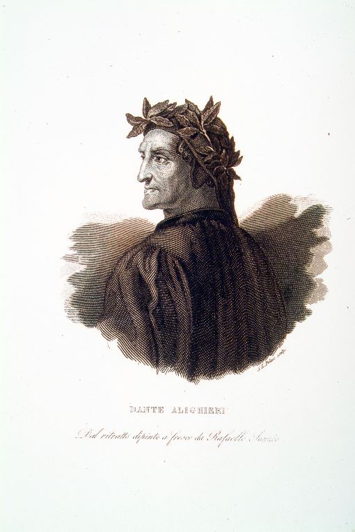 ritratto di Dante Alighieri (stampa) di Polacco Samuele L, Sanzio Raffaello (sec. XIX)