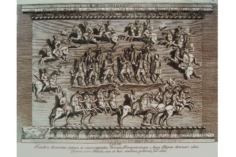 rilievo romano con corteo funebre (stampa) - ambito italiano (prima metà sec. XVII)