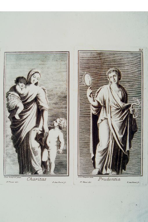 Carità e Prudenza (stampa) di Pazzi Antonio, Vanni Niccolò, Zampieri Domenico detto Domenichino (metà sec. XVIII)