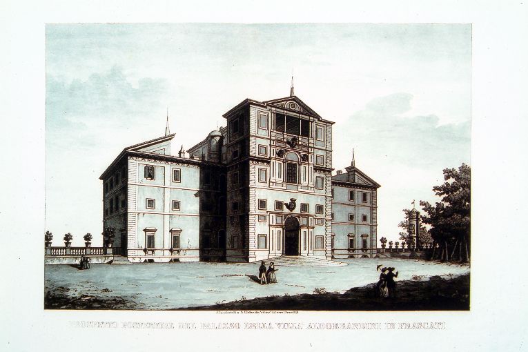 prospetto posteriore di villa Aldobrandini a Frascati (stampa) di Cleter Gregorio, Cacchiatelli Paolo (sec. XIX)