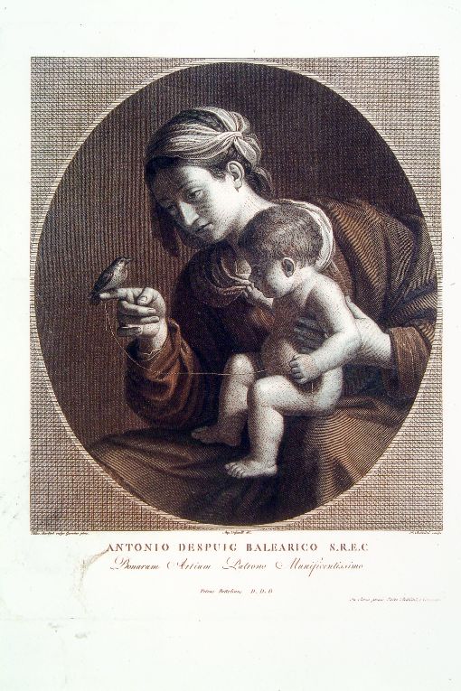 Madonna con Bambino (stampa) di Bettelini Pietro, Tofanelli Stefano, Barbieri Giovan Francesco detto Guercino (primo quarto sec. XIX)