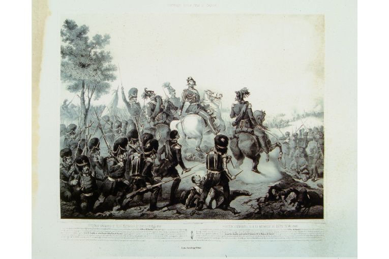 Vittorio Emanuele II alla battaglia di Goito (stampa) di Daniele Angelo, De Belly Tommaso (sec. XIX)