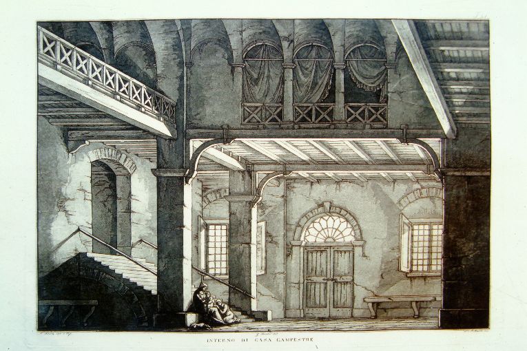 interno di casa campestre (stampa) di Basoli Francesco, Basoli Luigi, Basoli Antonio, Sandri Gaetano (sec. XIX)