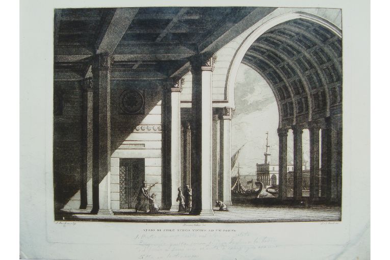 atrio di stile turco vicino ad un porto (stampa) di Basoli Francesco, Basoli Luigi, Basoli Antonio, Culiva Domenico (sec. XIX)