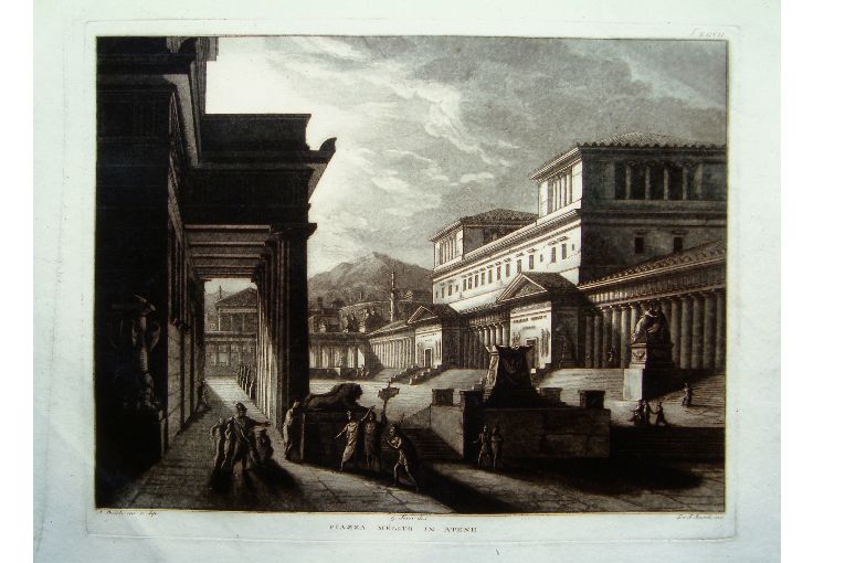 piazza Melito in Atene (stampa) di Basoli Francesco, Basoli Luigi, Basoli Antonio, Ferri G (sec. XIX)