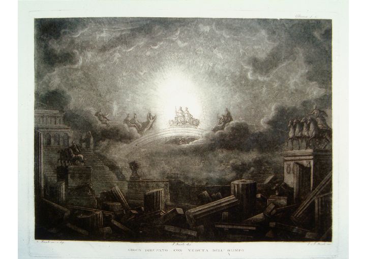 circo dirupato con veduta dell'Olimpo (stampa) di Basoli Francesco, Basoli Luigi, Basoli Antonio (sec. XIX)