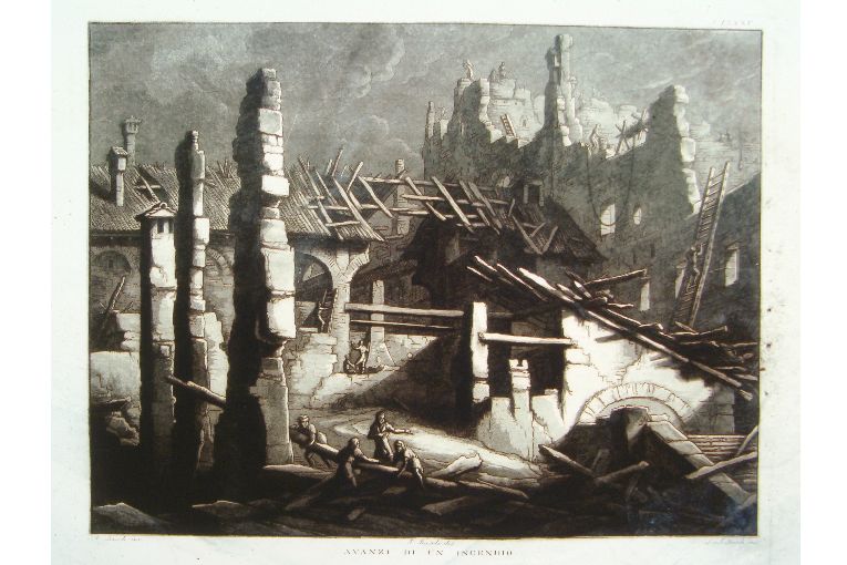 resti di un incendio (stampa) di Basoli Francesco, Basoli Luigi, Basoli Antonio (sec. XIX)