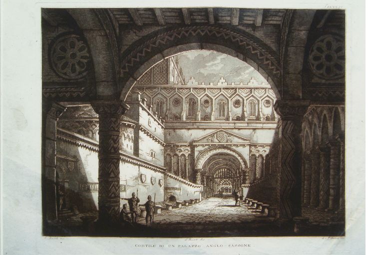 cortile di un palazzo anglo-sassone (stampa) di Basoli Francesco, Basoli Luigi (sec. XIX)