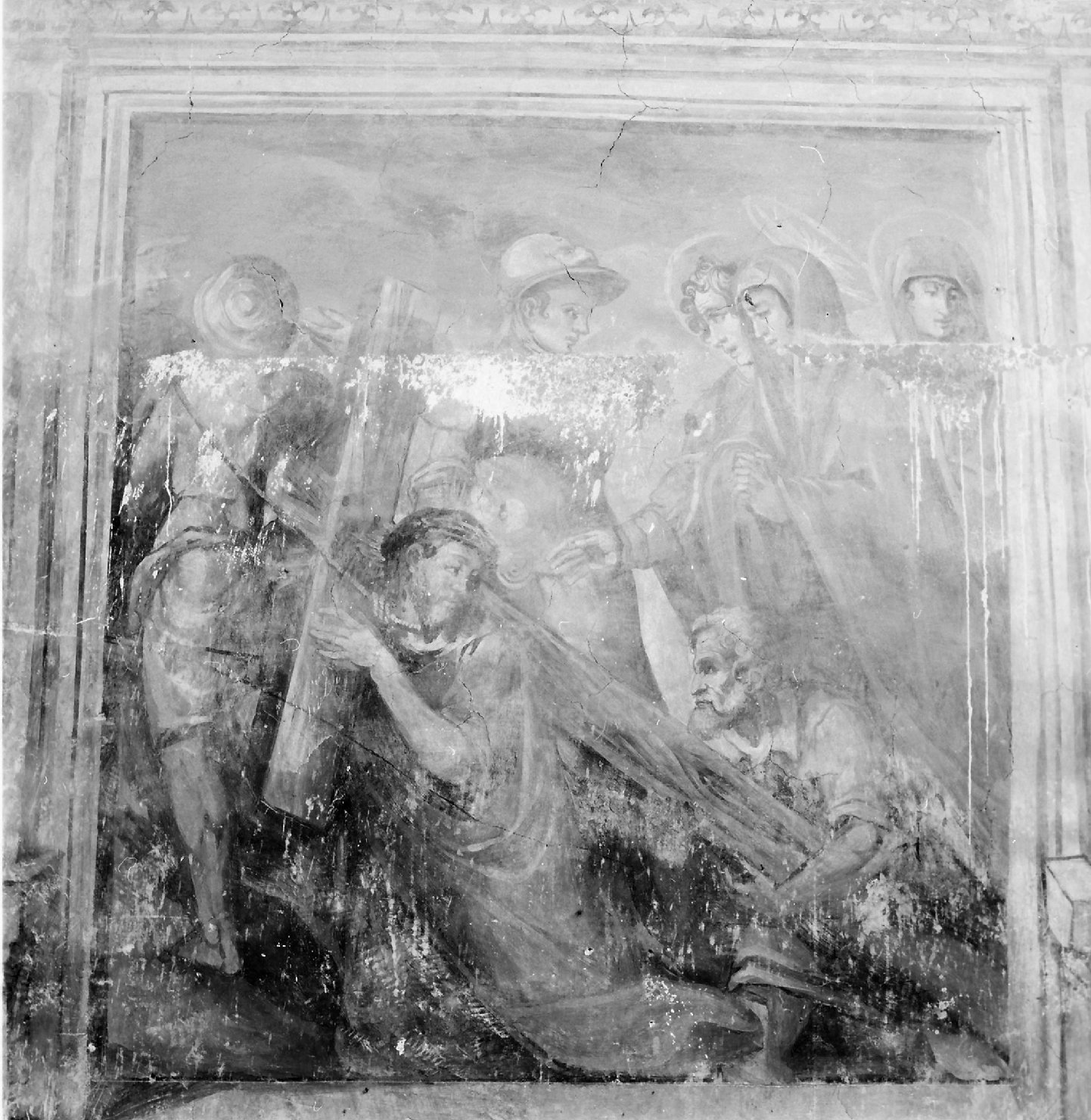 Cristo cade sotto la croce (dipinto, elemento d'insieme) di Bordone Andrea (attribuito) - ambito Italia meridionale (secc. XVI/ XVII)