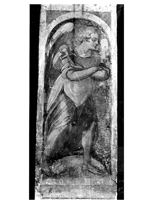 angelo con strumenti della passione: martello e tenaglia (dipinto) di Bordone Andrea (attribuito) - ambito Italia meridionale (secc. XVI/ XVII)