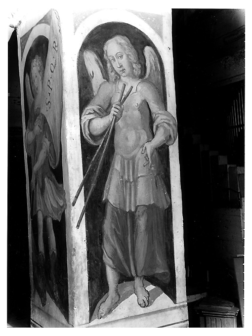 angelo con simbolo della passione: verghe (dipinto) di Bordone Andrea (attribuito) - ambito Italia meridionale (secc. XVI/ XVII)