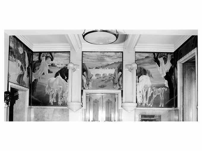 paesaggio pugliese con cavalli, ponte-canale e Castel del Monte (dipinto, elemento d'insieme) di Cambellotti Duilio (sec. XX)