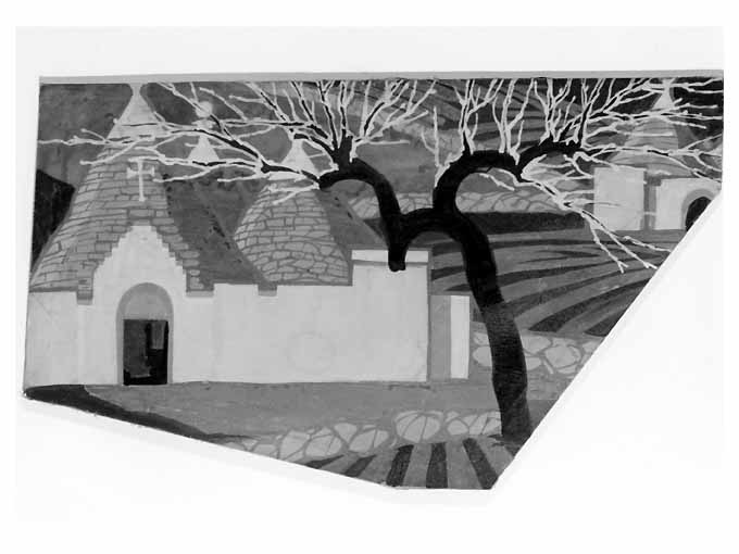paesaggio pugliese con trulli (dipinto, opera isolata) di Cambellotti Duilio (sec. XX)