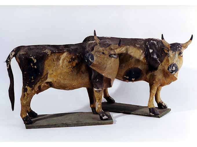mandria di buoi (statuetta di presepio, insieme) - produzione Italia meridionale (sec. XIX)