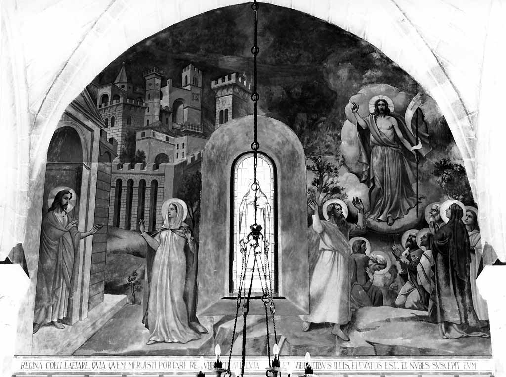 resurrezione di Cristo/ ascensione di Cristo (dipinto, elemento d'insieme) di Prayer Mario (sec. XX)