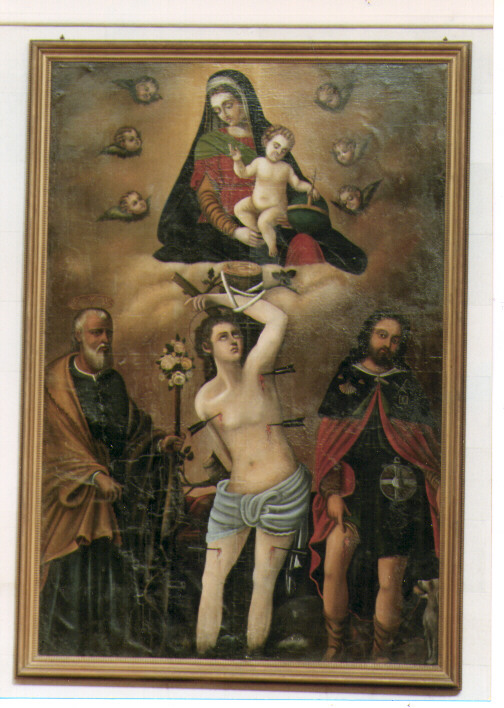 Madonna con Bambino con San Sebastiano, San Rocco e San Giuseppe (dipinto) - ambito Italia meridionale (secc. XVI/ XVII)