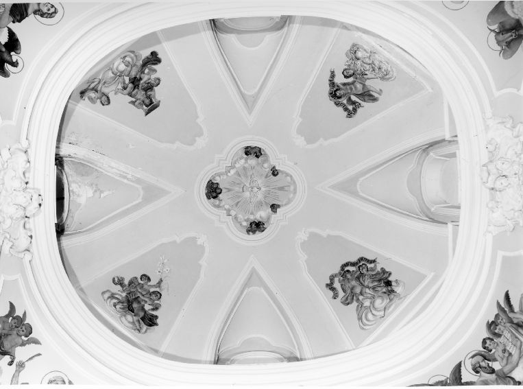 gloria di angeli e colomba dello Spirito Santo (decorazione plastico-pittorica) - ambito Italia meridionale (secc. XVIII/ XIX)