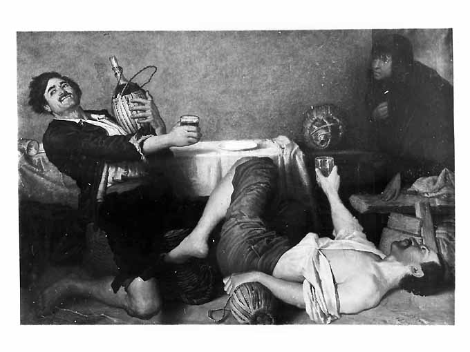 I bevitori, cantina (dipinto) di Dalbono Eduardo (sec. XIX)
