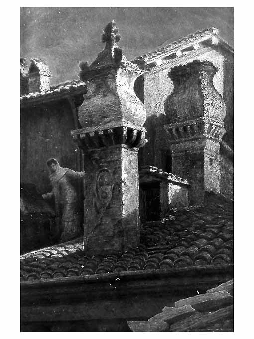 Amore sui tetti, figura femminile sul tetto (dipinto) di Dattoli Vincenzo (sec. XIX)