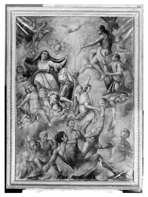 Cristo risorto, la Madonna e le anime sante dei Sacerdoti (dipinto) di Consagro Luigi (sec. XIX)