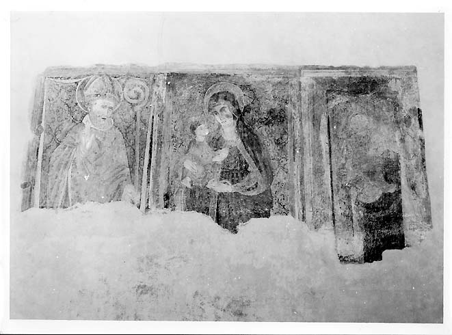 Madonna con Bambino fra angeli e cherubini con San Nicola di Bari e altri santi (dipinto) - ambito Italia meridionale, ambito Italia meridionale (seconda metà sec. XVI)