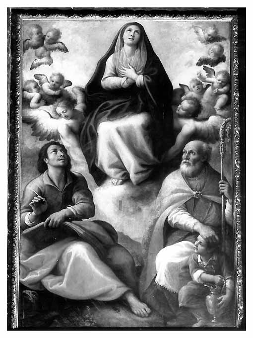 Madonna e San Giovanni Evangelista e San Nicola (dipinto) di Santafede Fabrizio (primo quarto sec. XVII)