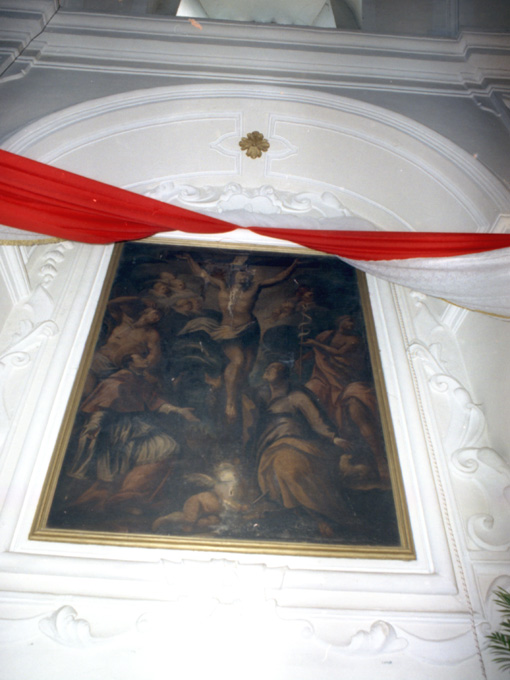 Cristo Crocifisso, San Pietro, San Sebastiano, San Giovanni Battista e San Carlo Borromeo (dipinto) - ambito Italia meridionale (secc. XVII/ XVIII)