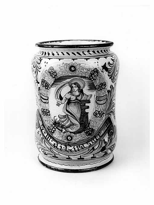Santo (?) (vaso da farmacia) - manifattura Italia meridionale (prima metà sec. XVII)