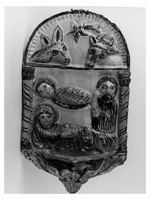 natività di Gesù (acquasantiera pensile) - manifattura Italia meridionale (sec. XVIII)