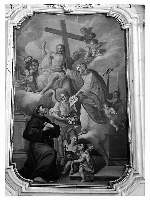San Francesco d'Assisi riceve l'indulgenza plenaria (dipinto) di Farina Giuseppe (sec. XVIII)
